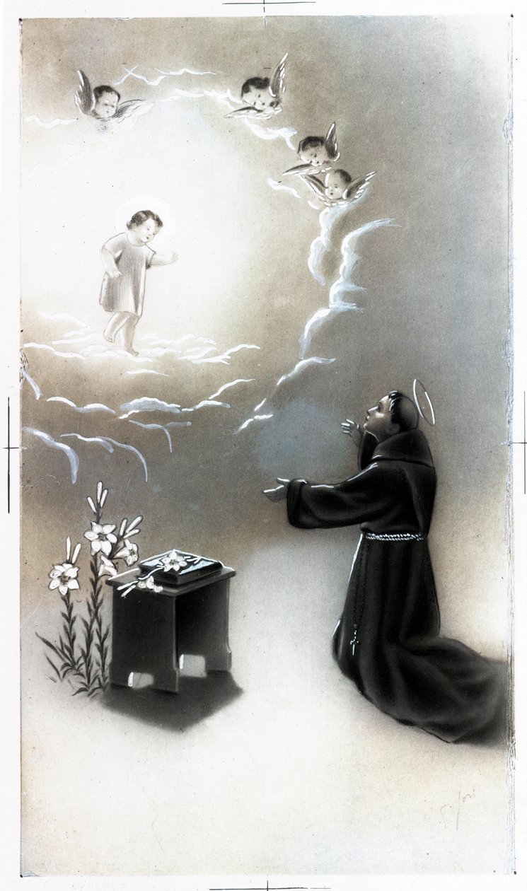 Frommes Bild: Darstellung des Heiligen Antonius von Padua (Antonio di Padova), bekannt als der Thaumaturg (1195-1231). Privatsammlung von Anonymous Anonymous