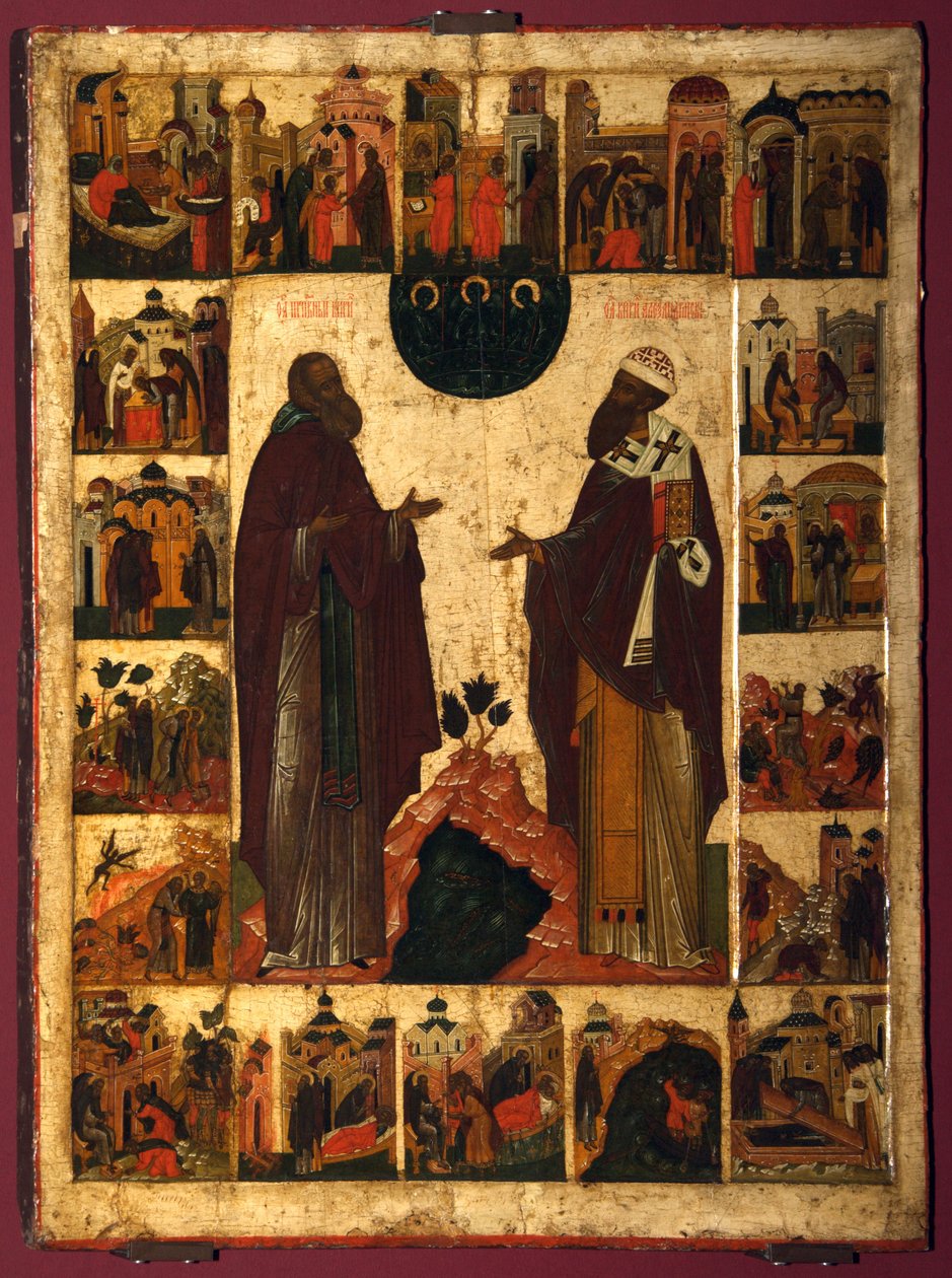 Heiliger Kyrill von Weißsee und Heiliger Kyrill von Alexandria, zweite Hälfte des 16. Jahrhunderts von Anonymous Russian icon painter
