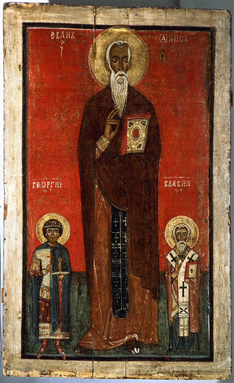 Heiliger Johannes Klimakos mit Heiliger Georg und Heiliger Blasius, zweite Hälfte des 13. Jahrhunderts von Anonymous Russian icon painter