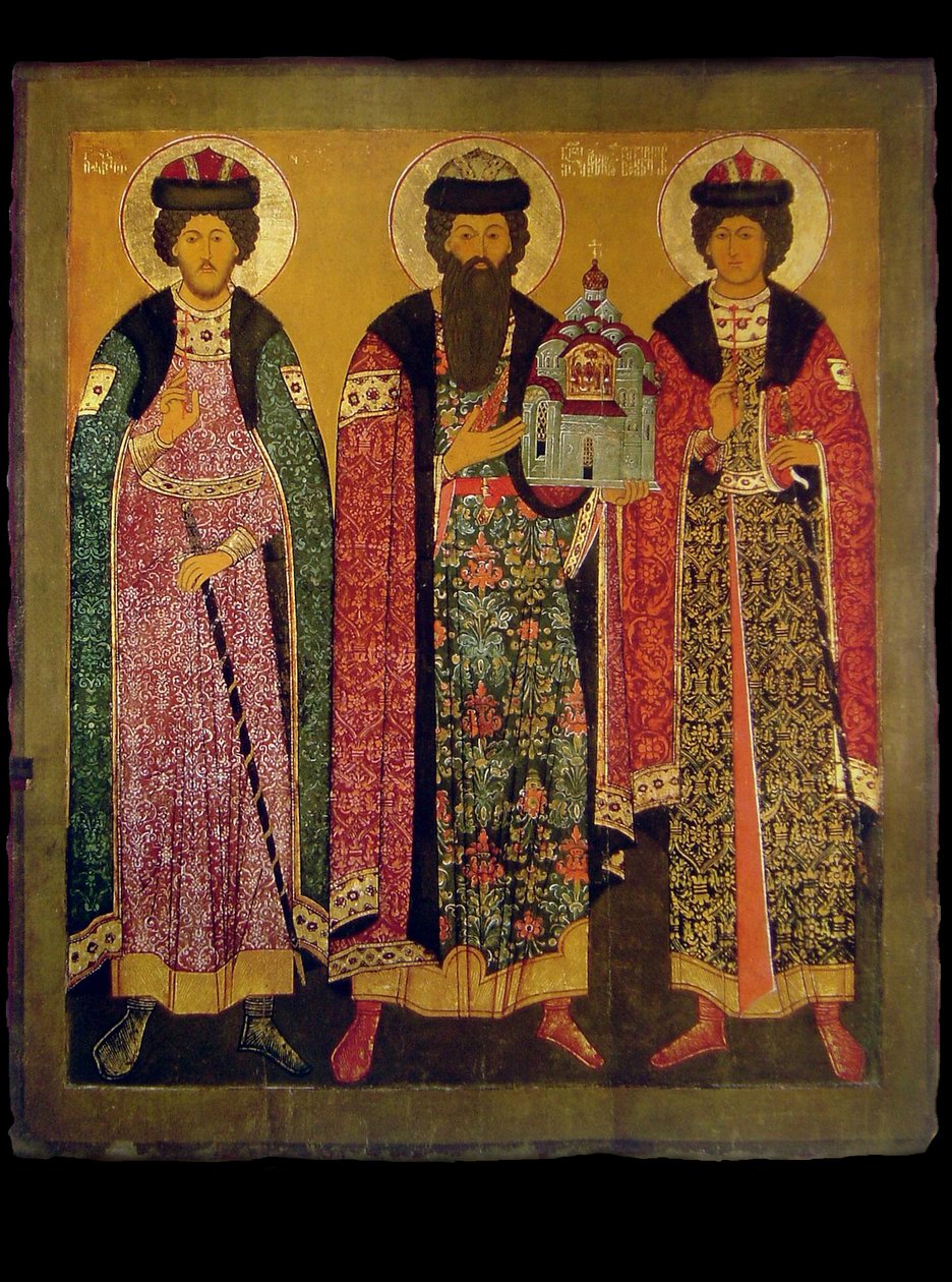 Heiliger Wsewolod Mstislawitsch, Prinz von Pskow mit den Heiligen Boris und Gleb von Anonymous Russian icon painter