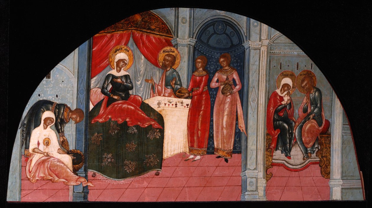 Die Geburt der Jungfrau Maria, Mitte des 19. Jahrhunderts von Anonymous Russian icon painter