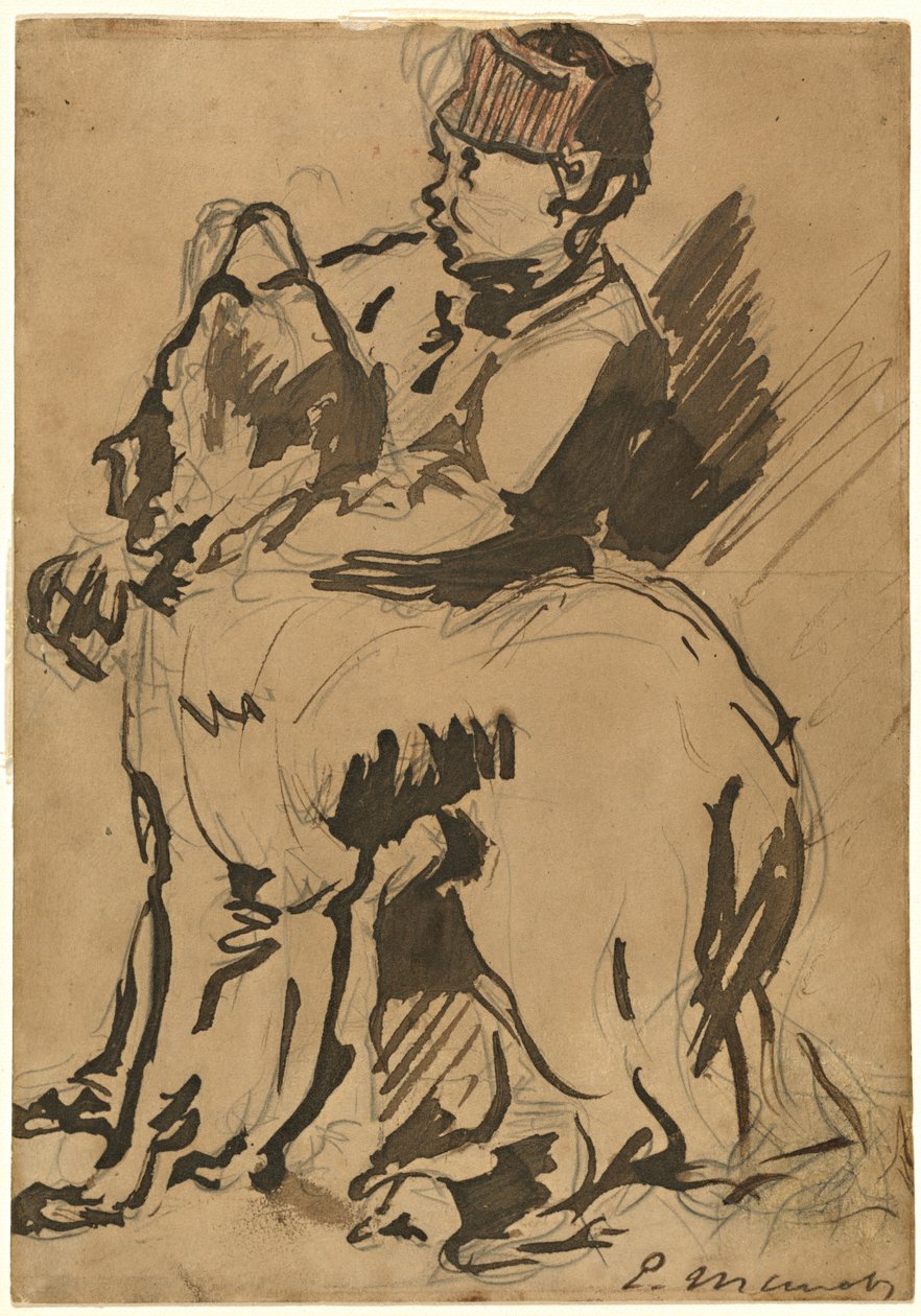 Ein Junge, der seinen Hund hält von Anonymous artist after Edouard Manet