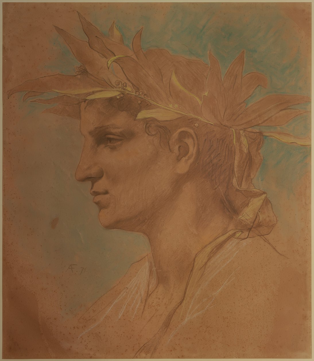 Mit Lorbeer bekränzter männlicher Kopf von Anselm Feuerbach