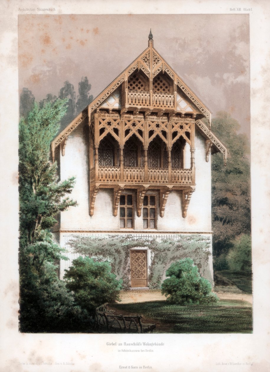 Giebel an einem Wohngebäude, Schönhausen, bei Berlin, Deutschland, um 1850 von Anst von W Loeillot