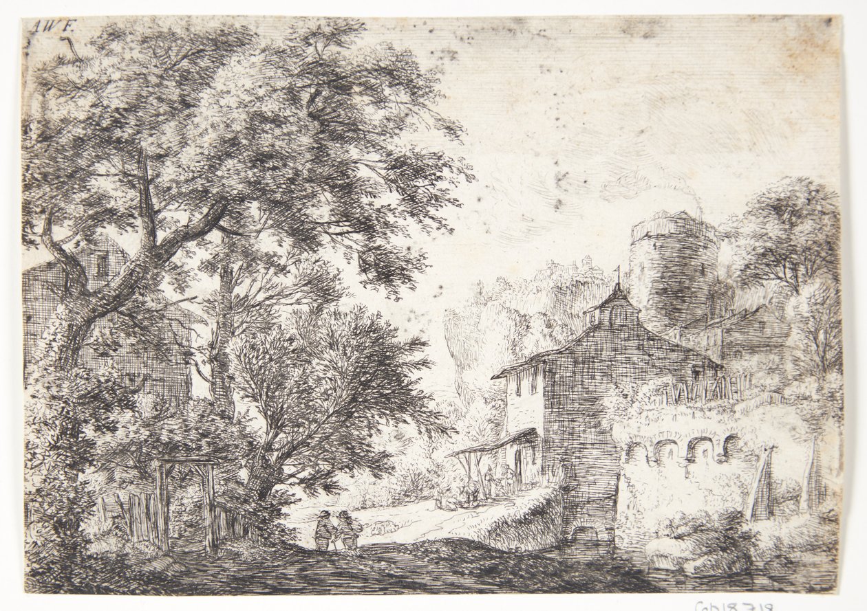 Stadtmauer mit einem Gasthaus von Anthonie Waterloo
