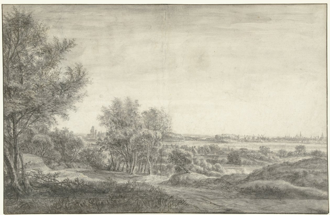 Blick aus den Dünen auf Haarlem mit Ruine des Hauses zu Kleef von Anthonie Waterloo