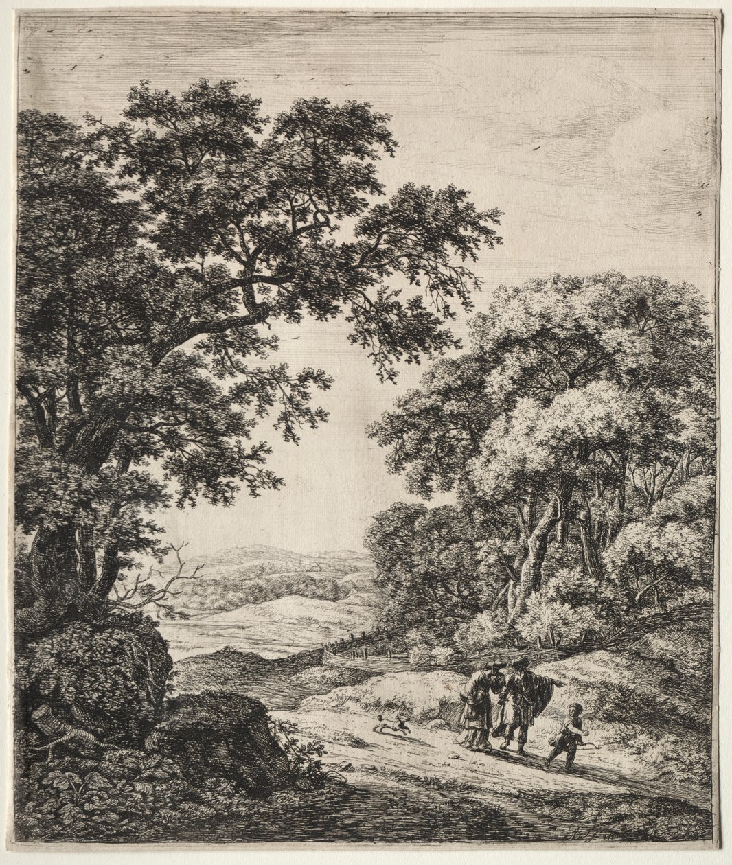 Sechs große aufrechte Landschaften mit Szenen aus dem Alten Testament: Abraham verabschiedet Hagar und Ismael von Anthonie Waterloo