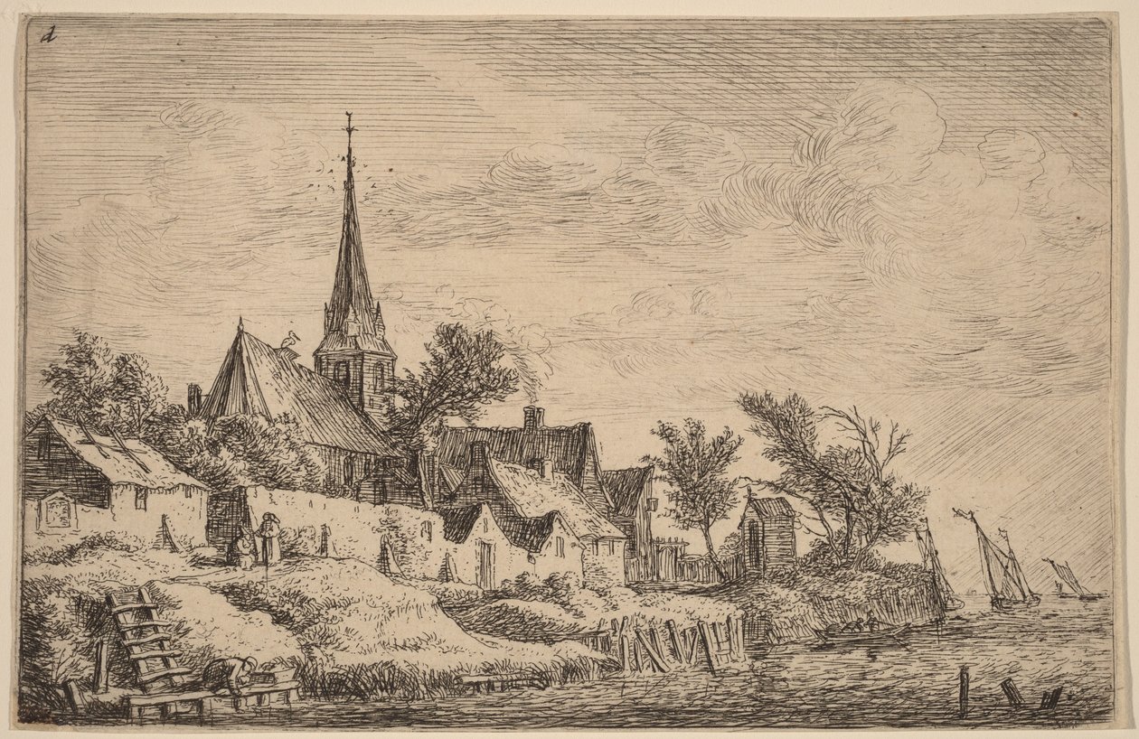 Dorfkirchturm am Meer von Anthonie Waterloo