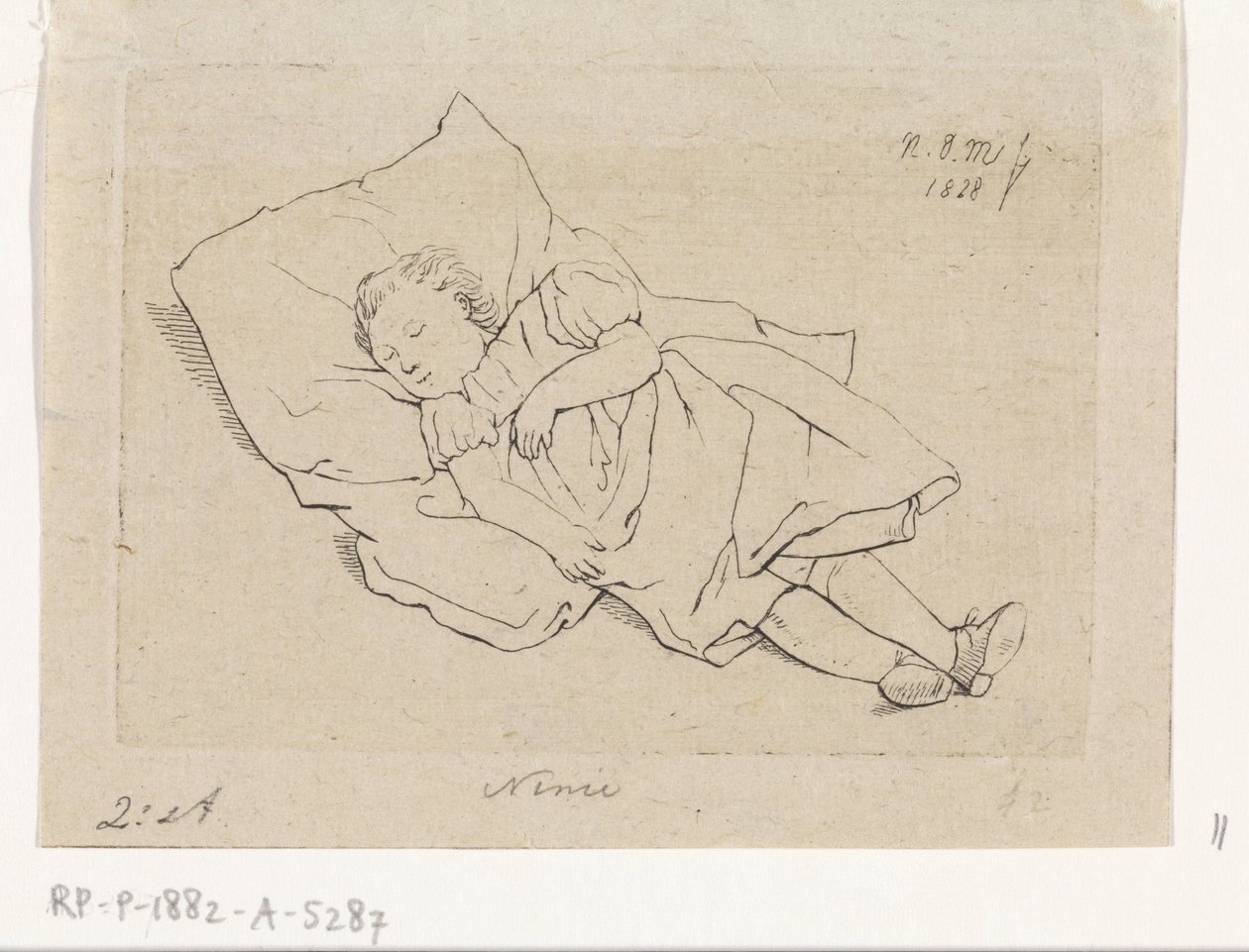Schlafendes Kind auf einem Kissen von Anthonie Willem Hendrik Nolthenius de Man