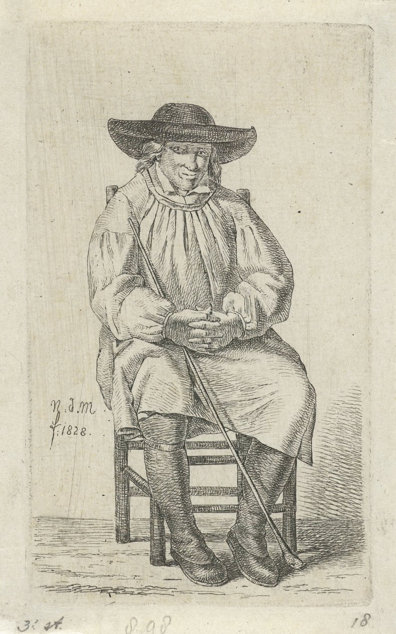 Sitzender Mann mit Stock (Serie: 12 Studienfiguren) von Anthonie Willem Hendrik Nolthenius de Man