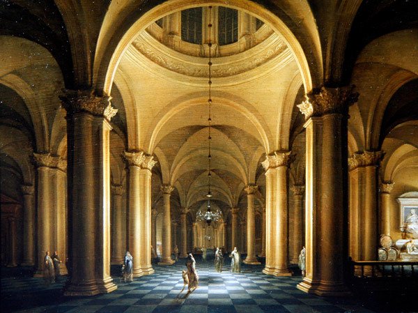Nächtliches Kircheninneres mit eleganten Figuren von Anthonie de Lorme