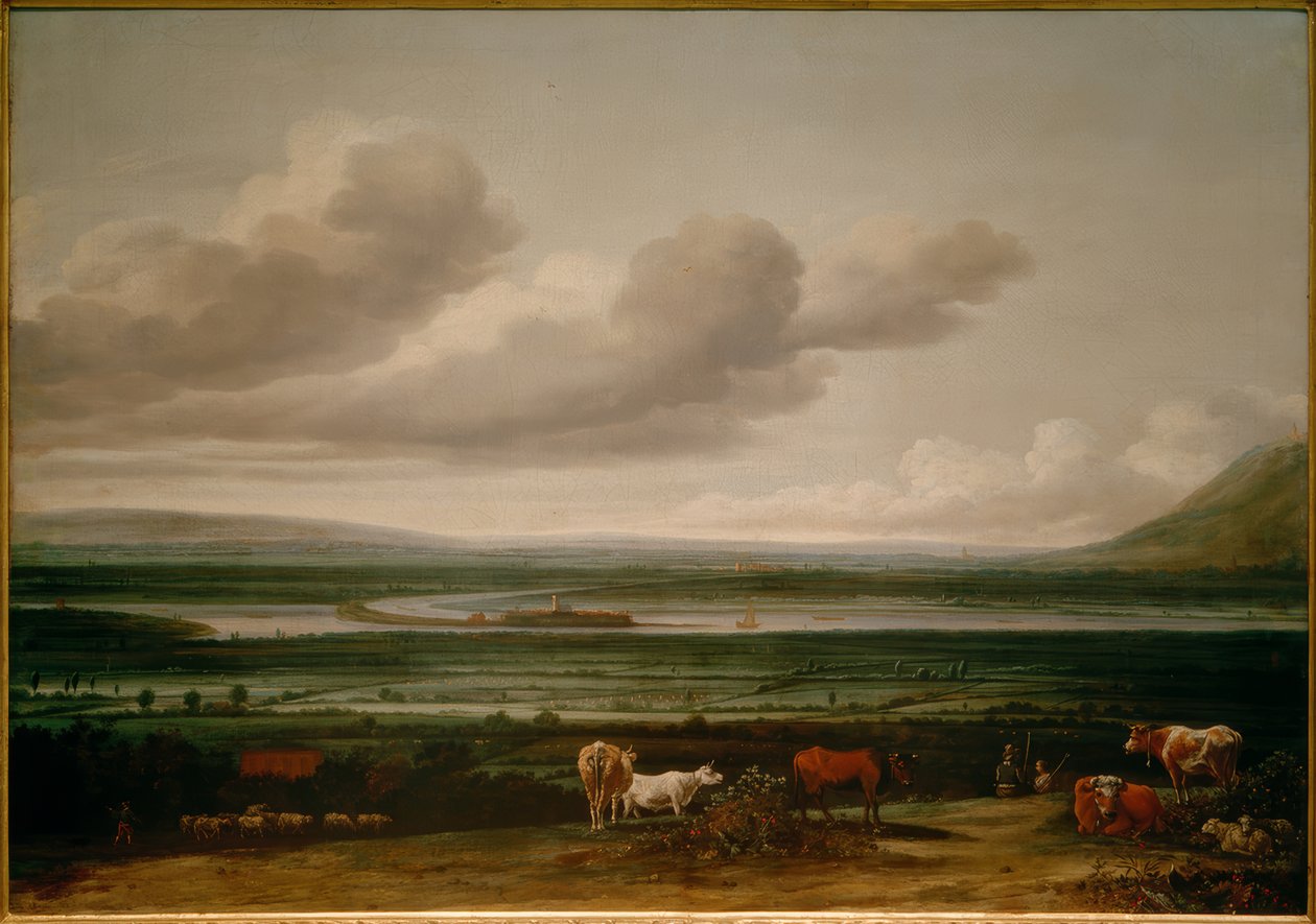 Niederrheinlandschaft bei Kleve mit Festung Schenkenschanz, Hoch- und Niederelten von Anthonie van Borssom