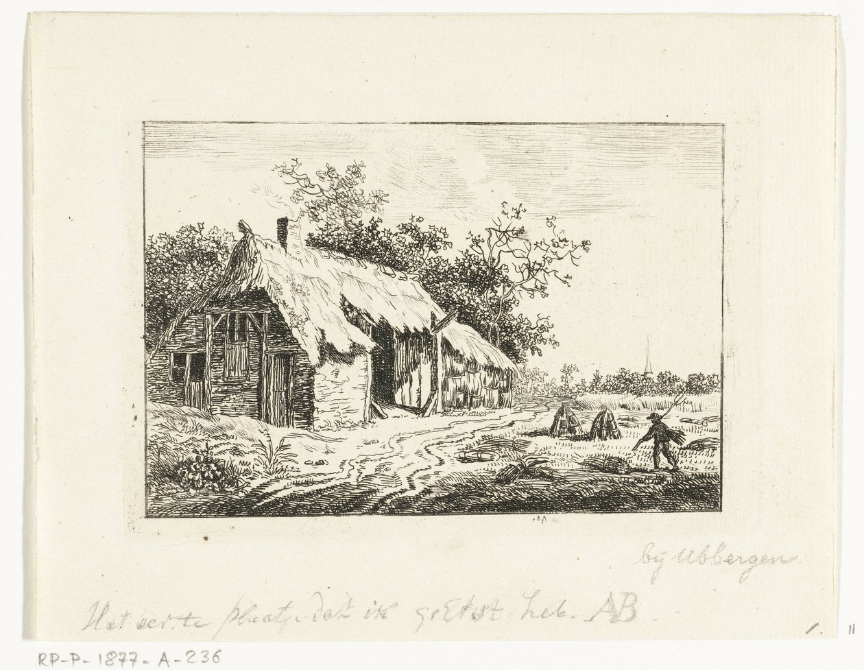 Bauer macht Heu vor einem Bauernhof bei Ubbergen von Anthonie van den Bos