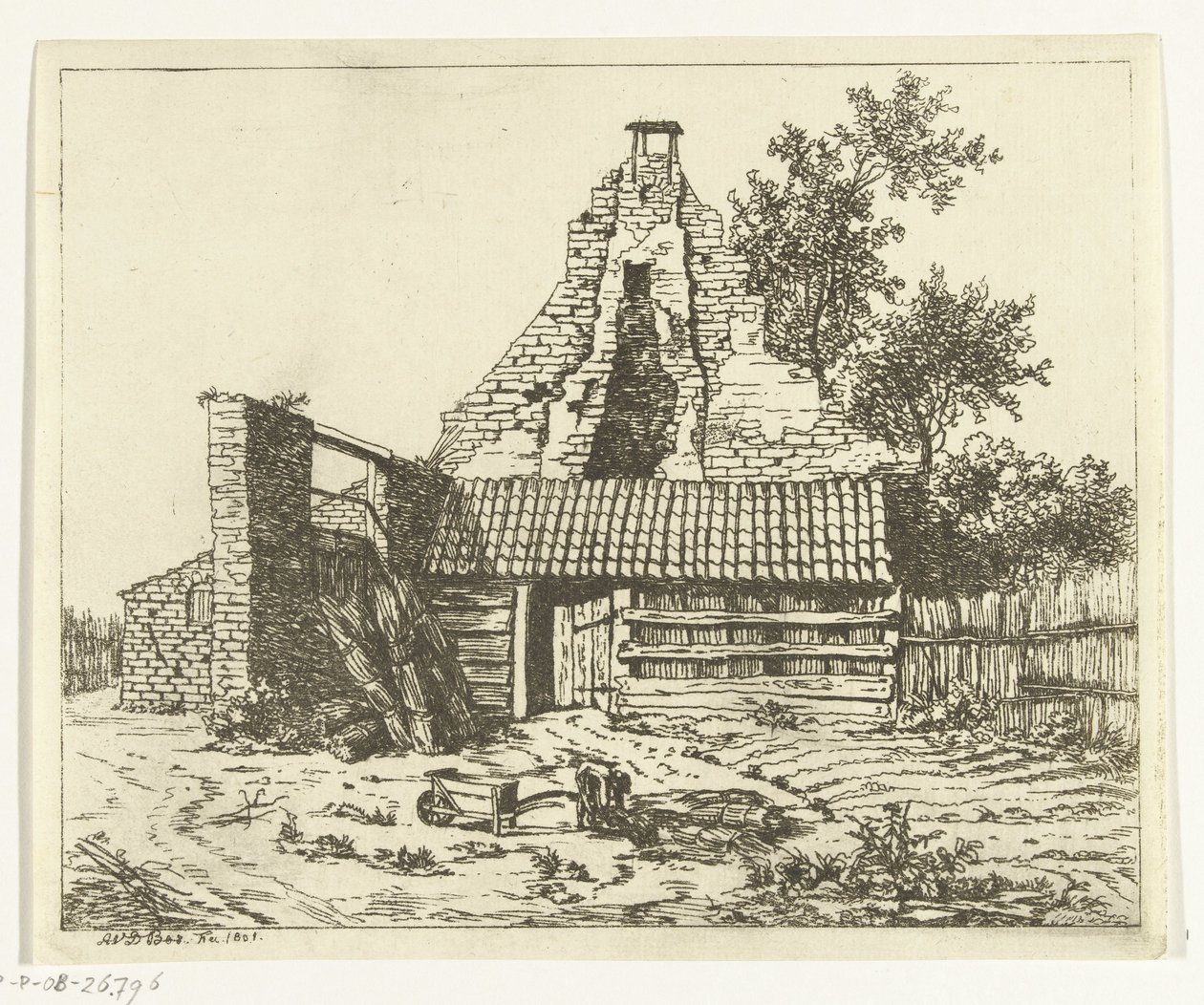 Schilfschneider vor der Ruine des Hauses Snaatburg in Maarssen von Anthonie van den Bos