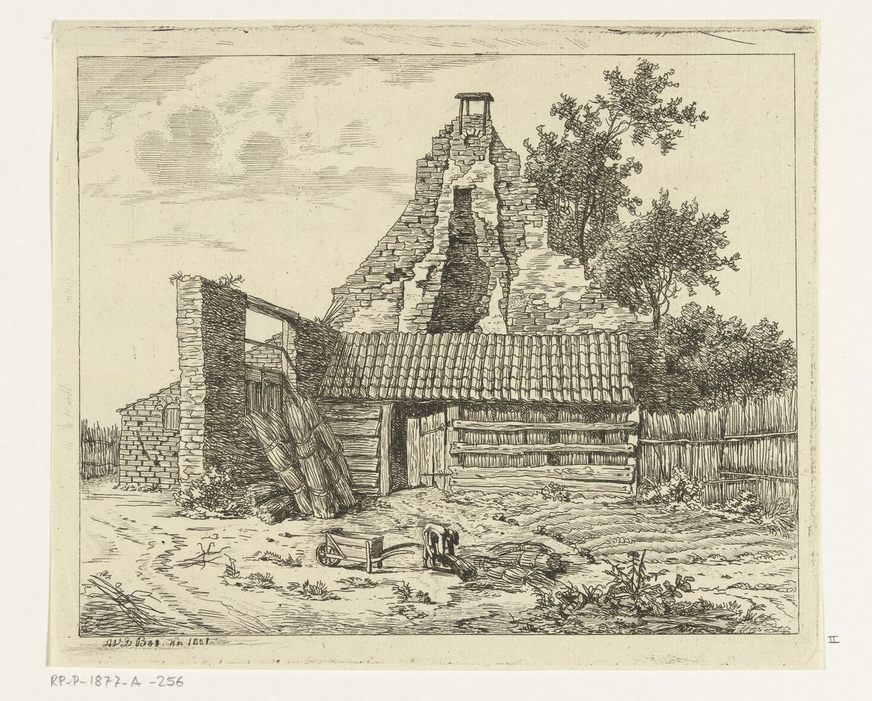 Schilfschneider vor der Ruine des Hauses Snaatburg in Maarssen von Anthonie van den Bos