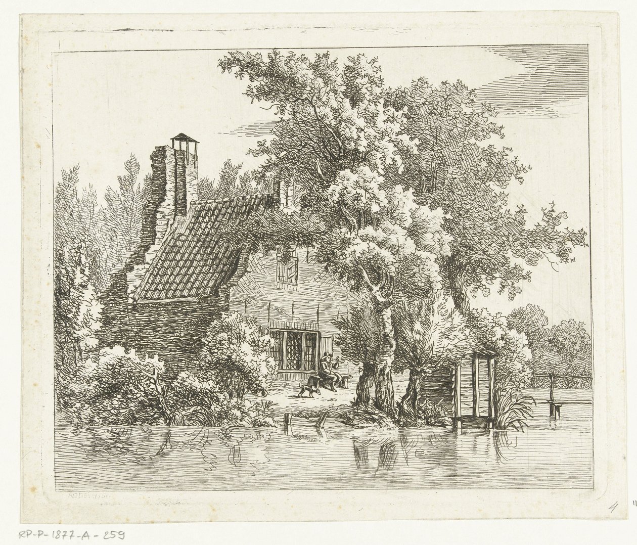 Rauchender Mann auf einer Bank vor der Ruine des Hauses Snaatburg in Maarssen von Anthonie van den Bos
