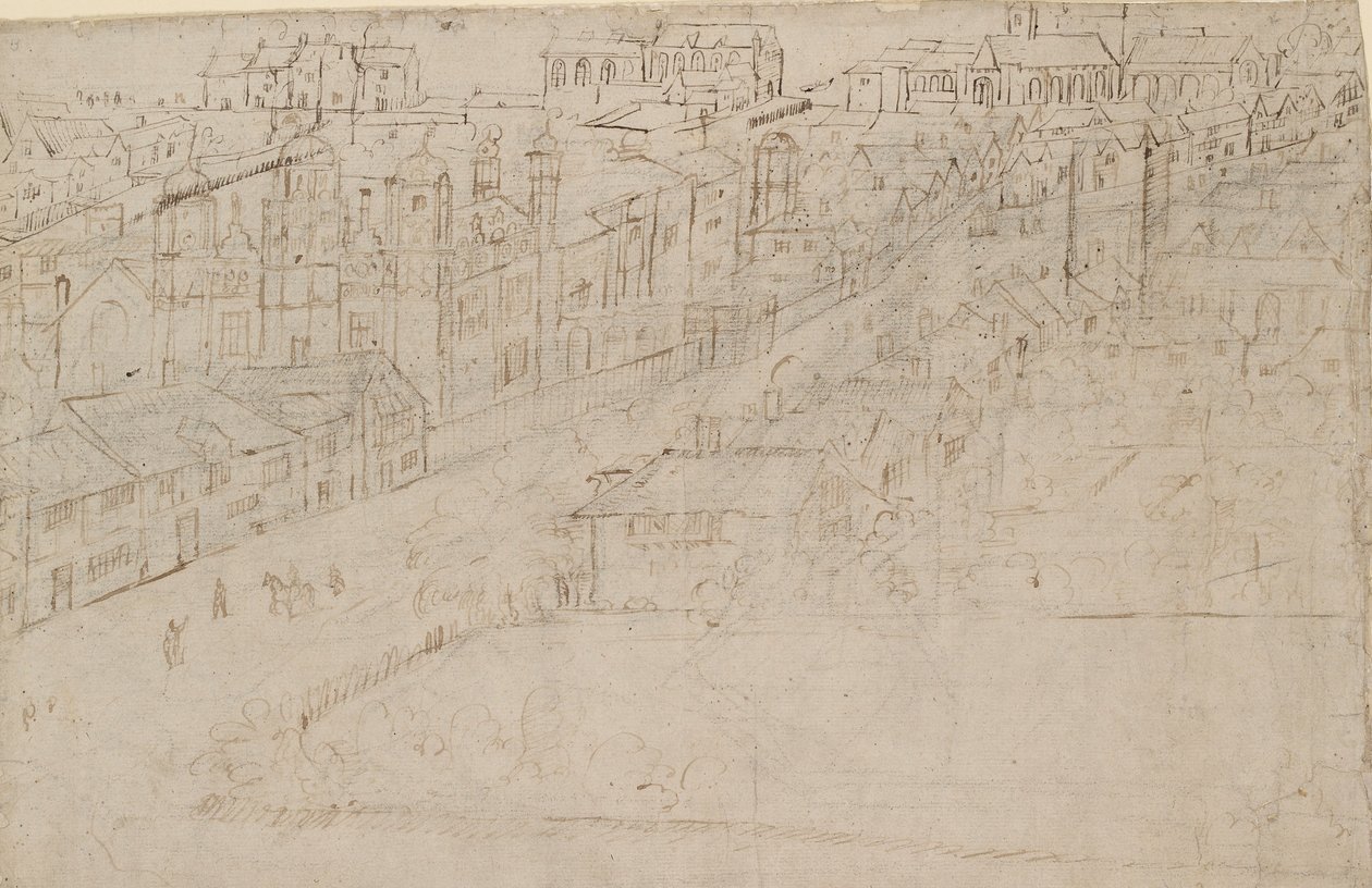Panorama von London, gesehen von Southwark: Borough High Street mit St Mary Overy von Anthonis van den Wyngaerde