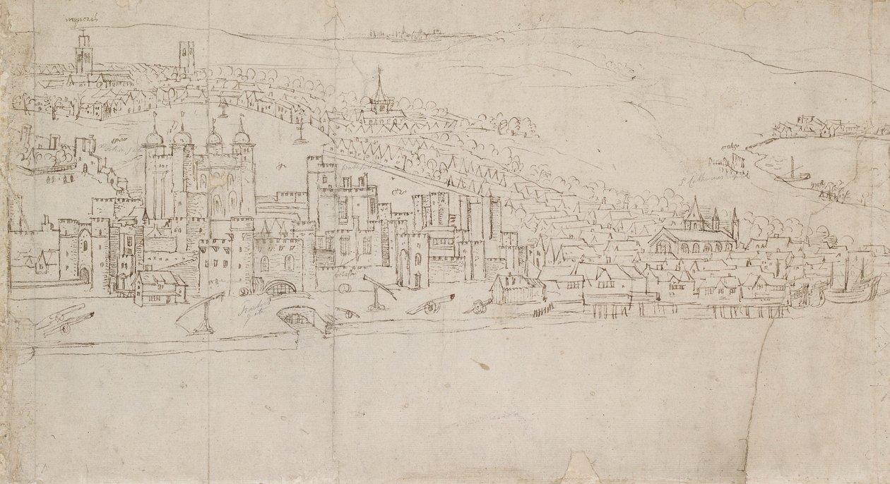 Panorama von London gesehen von Southwark: Der Turm von Anthonis van den Wyngaerde