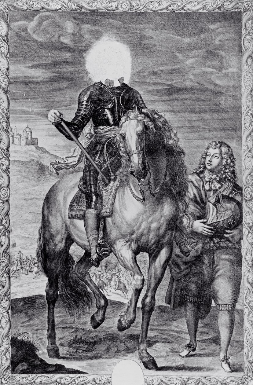 Entstelltes Reiterporträt von Charles I, graviert von Pierre Lombart (Gravur) von Anthony van (after) Dyck