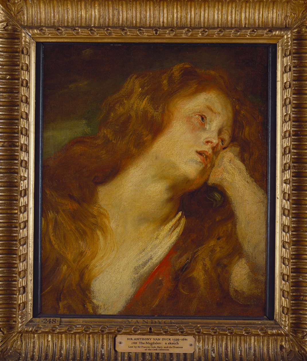 Eine junge Frau, Brustlänge, den Kopf auf die Hand gestützt von Anthony van Dyck