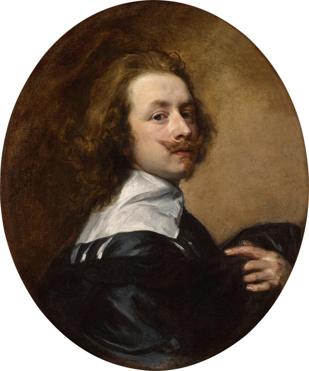 Selbstporträt mit hochgezogenem Schnurrbart und erhobener linker Hand von Anthony van Dyck
