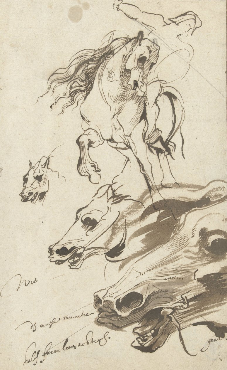 Studie eines Reiters und Kopf eines Pferdes, 1620-1621 von Anthony van Dyck