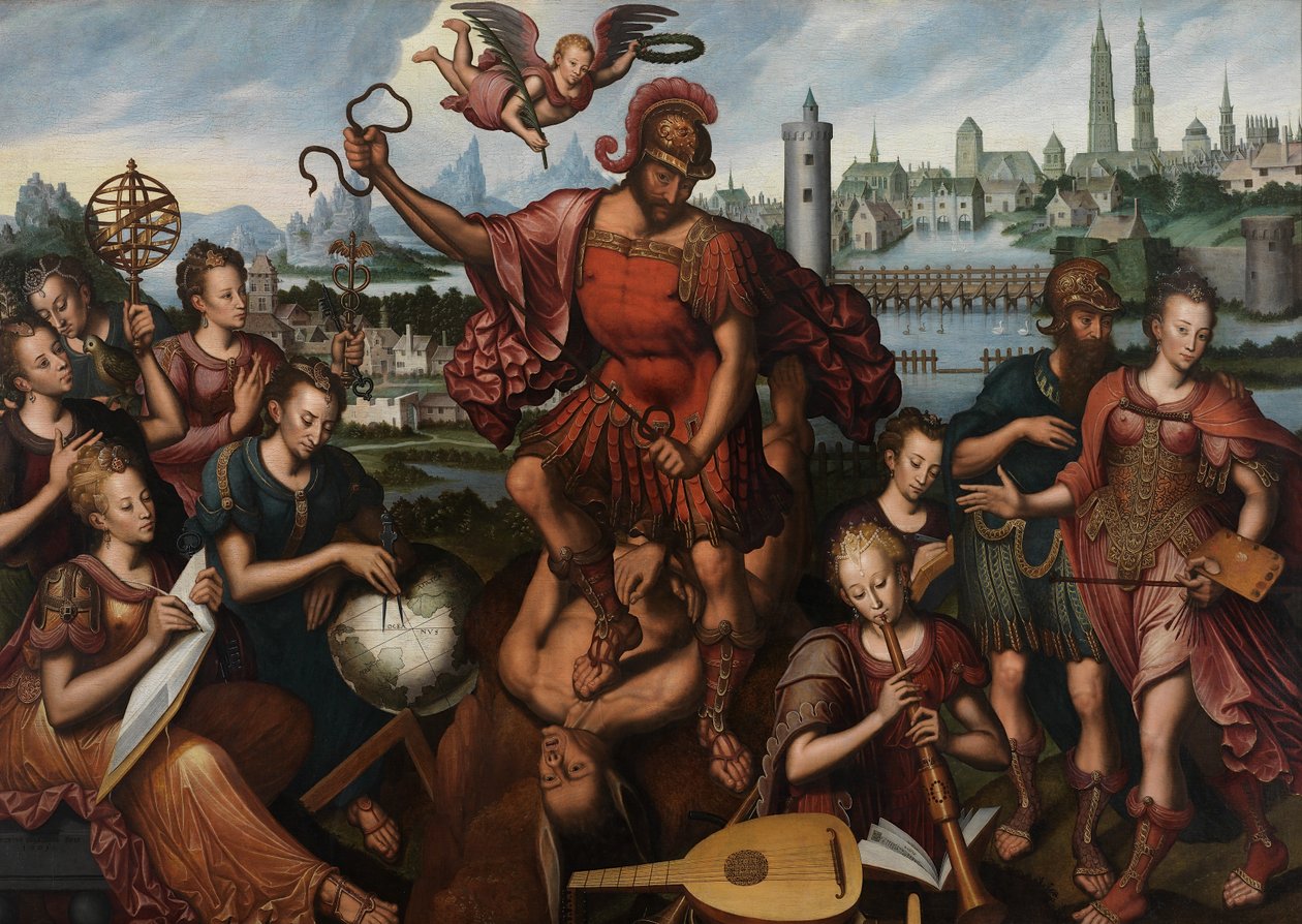 Mars, umgeben von den Künsten und Wissenschaften, besiegt die Unwissenheit von Anthuenis (1536 1613) Claeissins or Claeissens