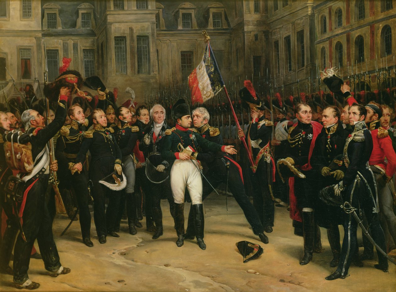 Napoleon I. (1769-1821) verabschiedet sich von der kaiserlichen Garde im Cheval-Blanc-Hof des Schlosses von Fontainebleau, 20. April 1814, 1825 von Antoine Alphonse Montfort