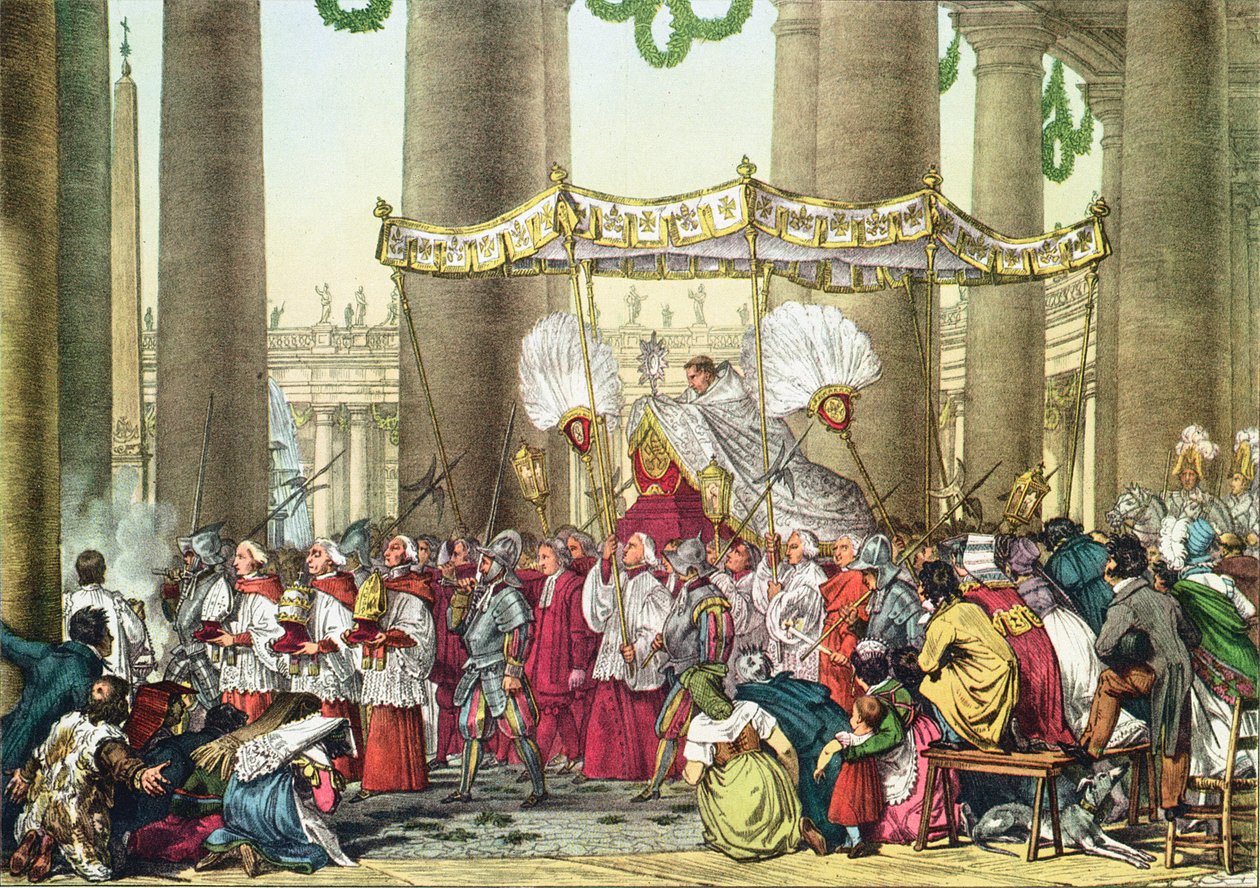 Die päpstliche Prozession am Fronleichnamsfest, graviert von Francois Alexandre Villain von Antoine Jean-Baptiste Thomas