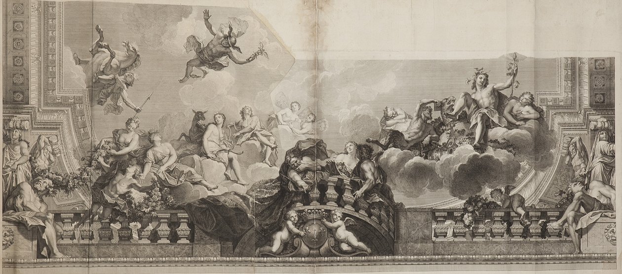 Entwurf des Mittelpanels der Decke der Grand Gallery des Palais Royal, graviert von Nicolas Henri Tardieu von Antoine (after) Coypel