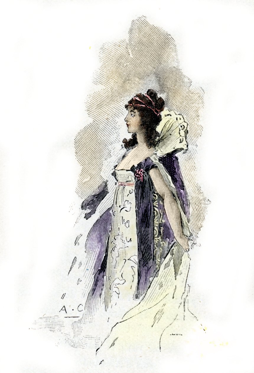 Porträt von Desiree Clary (1777-1860) Königin von Schweden im Jahr 1818. Zeichnung von Antoine Calbet aus „Napoleon et les femmes“ von Masson von Antoine Calbet