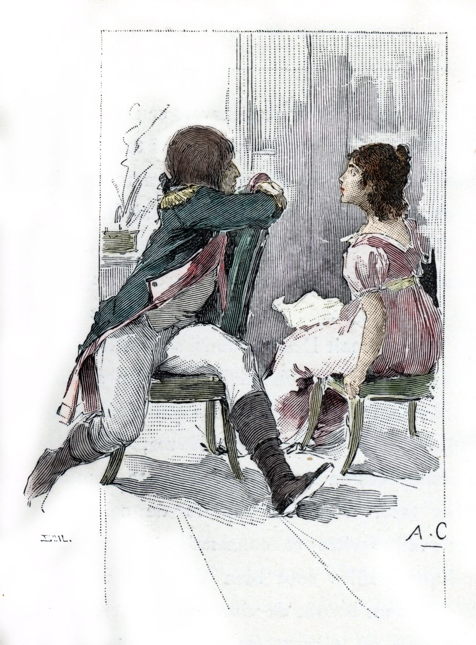 Porträt von Napoleon Bonaparte (1769-1821) mit seiner Verlobten Desiree Clary (1777-1860) ca. April 1795 (Zeichnung von Antoine Calbet aus 