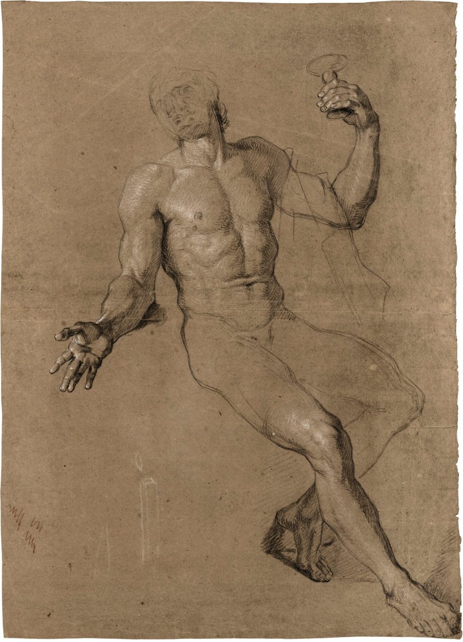 Studie eines sitzenden männlichen Aktes, für Bacchus von Antoine Coypel