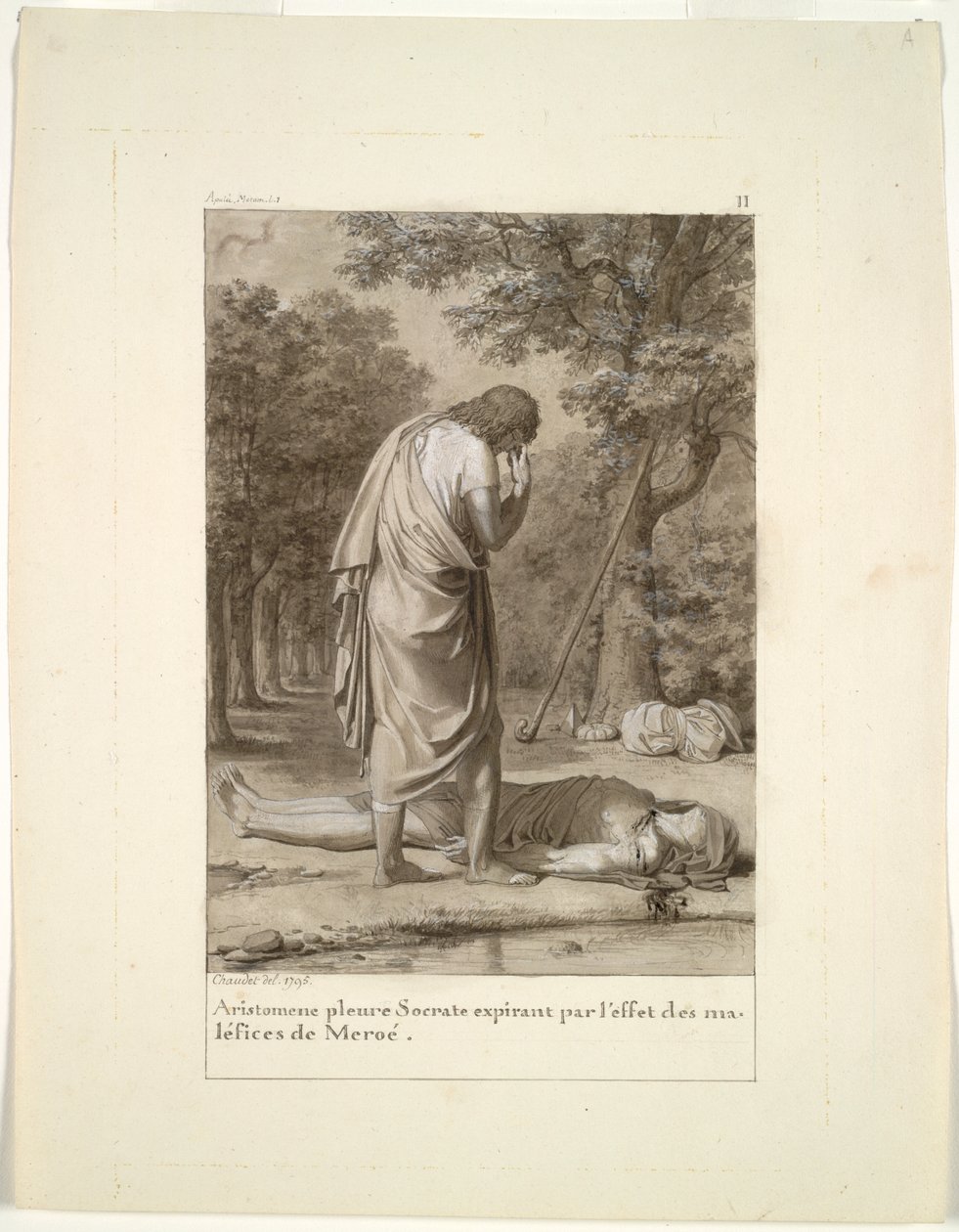 Aristomenes trauert um den Tod von Sokrates durch die Verzauberung von Meroë (aus Buch 1 von Apuleius, "Der goldene Esel") von Antoine Denis Chaudet