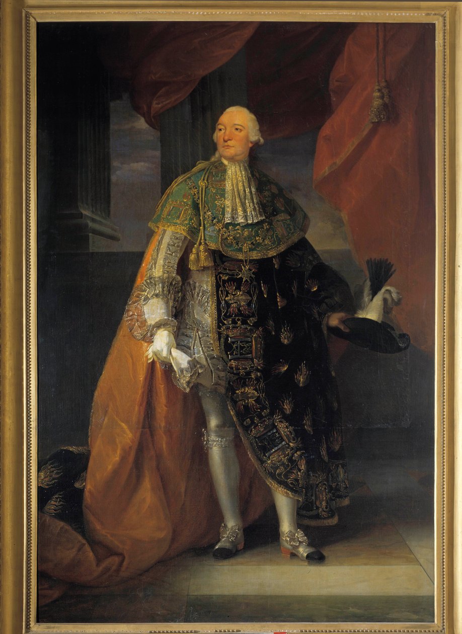 Ganzkörperporträt von Louis Philippe II Joseph, Herzog von Orleans (1747-1793) genannt Philippe Egalite im großen Habit des Ordens des Heiligen Geistes von Antoine François Callet