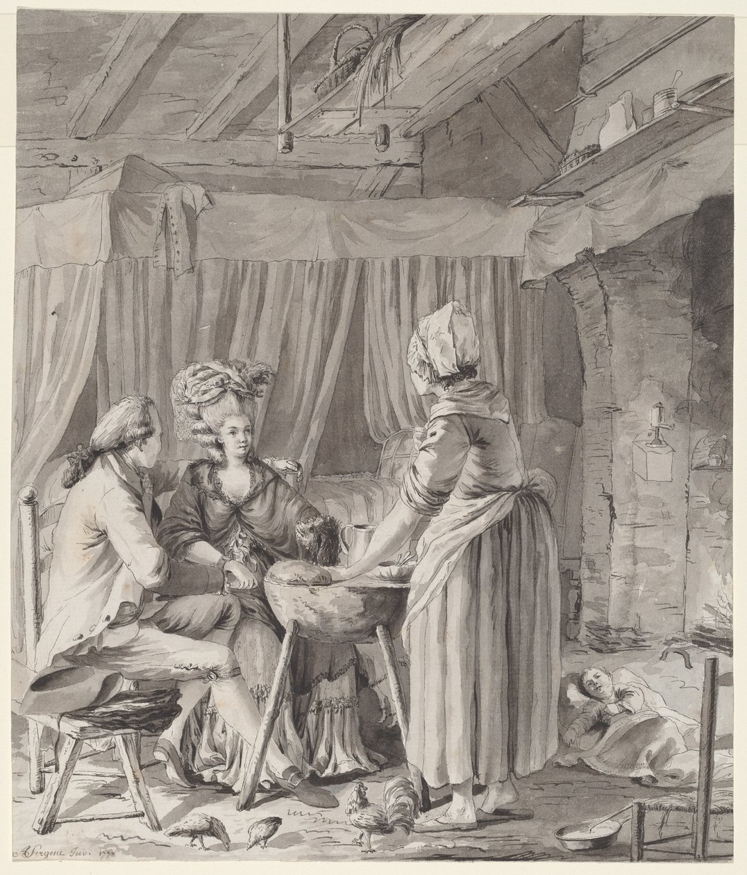 Elegantes Paar beim Mittagessen in einem Landhaus von Antoine François Sergent