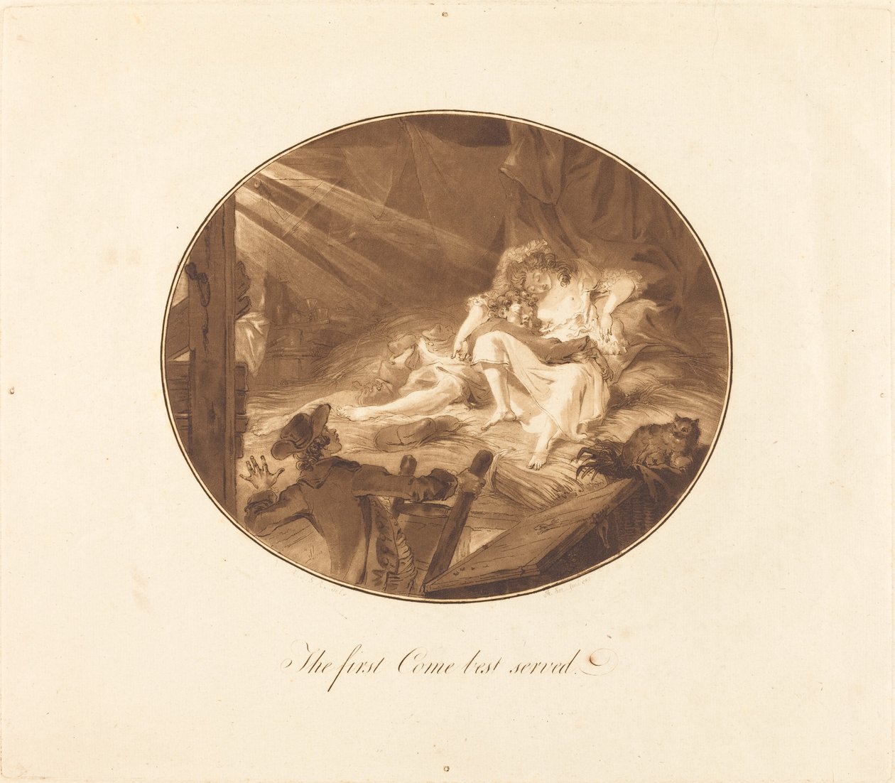 Der Erste kommt, der Erste wird bedient von Antoine François Sergent after Augustin de Saint Aubin