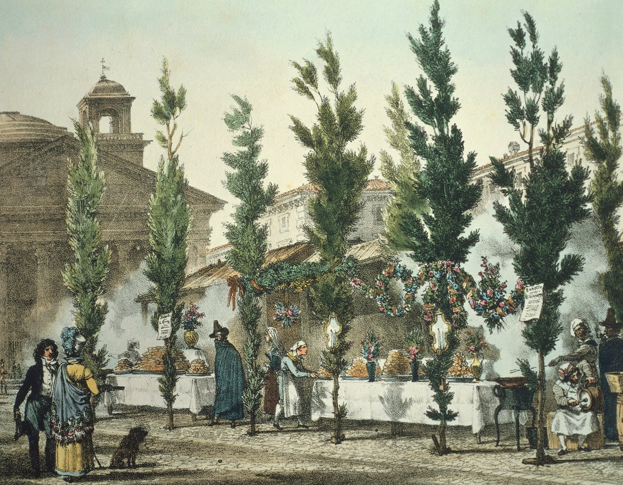 Straßenverkäufer am Pantheon, Rom, Italien, von Antoine Jean-Baptiste Thomas, Druck von Antoine Jean Baptiste Thomas