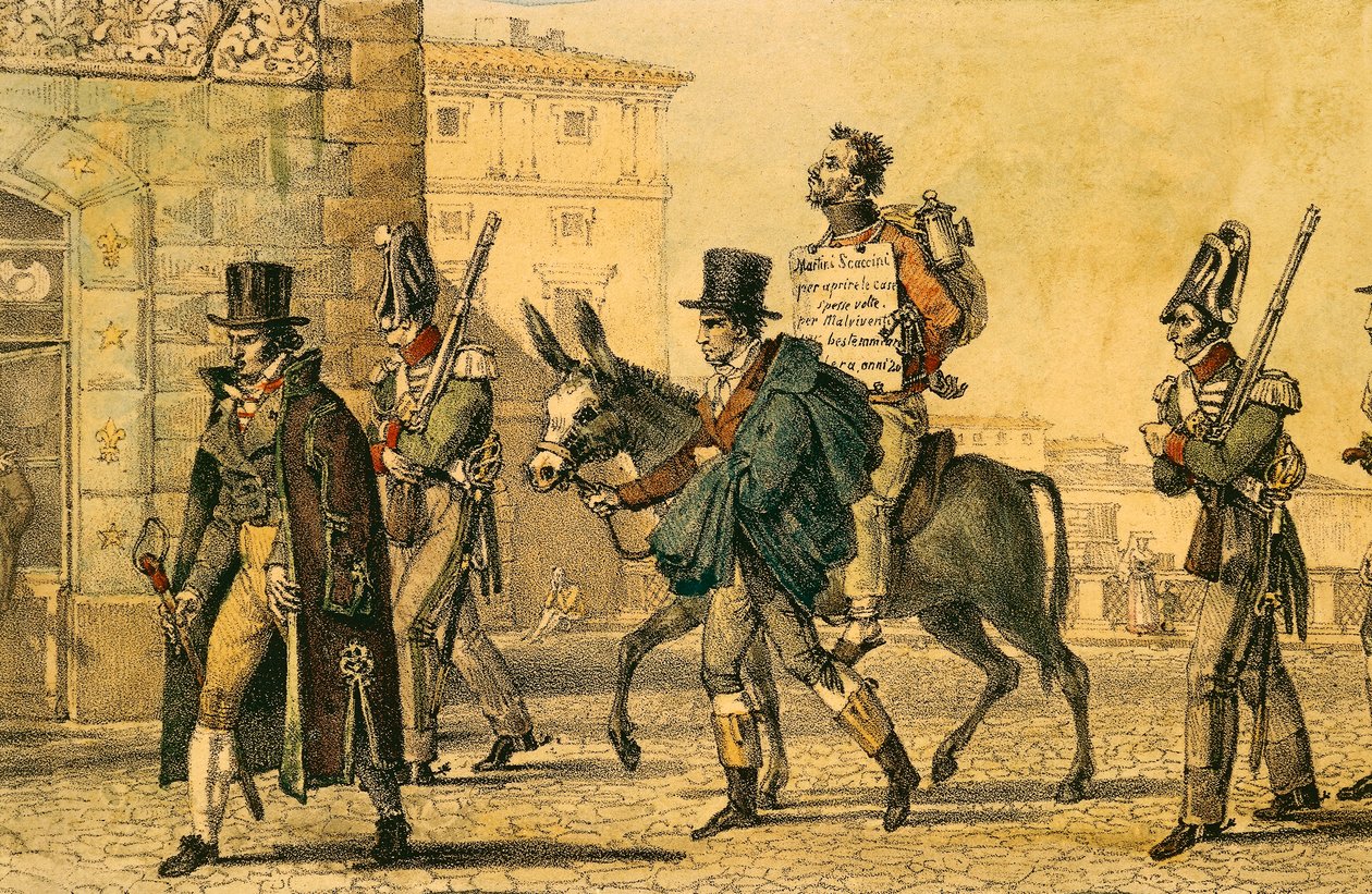 Bestrafung, die das Durchführen durch die Straßen auf einem Esel beinhaltete von Antoine Jean Baptiste Thomas