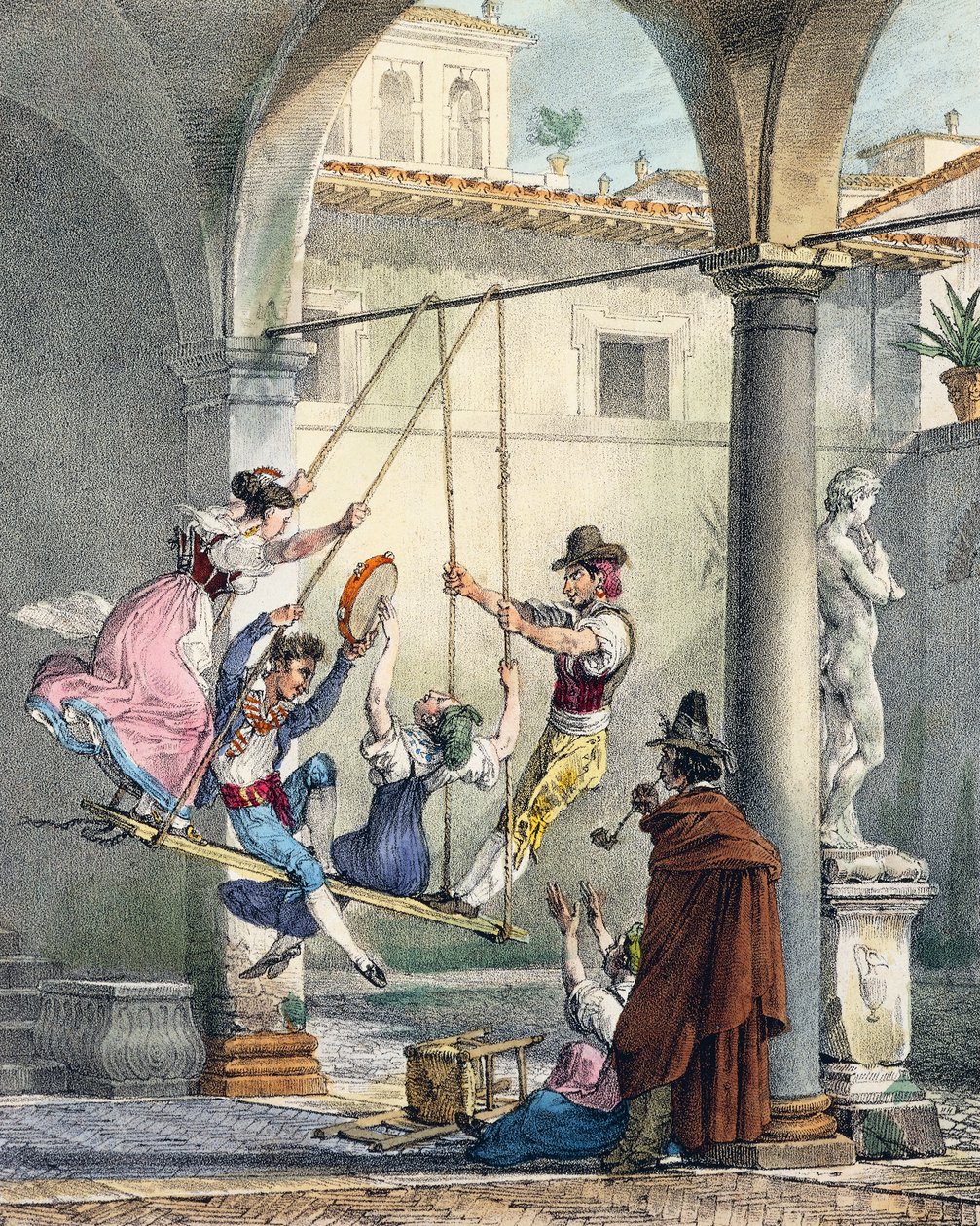 Schaukel, Gravur von Antoine Jean-Baptiste Thomas aus Un an a Rome et dans ses environs, Frankreich von Antoine Jean Baptiste Thomas