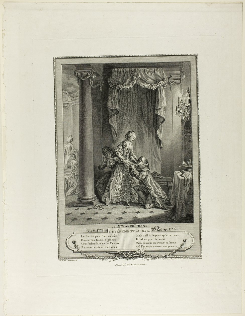Das Ereignis beim Ball, aus Monument du Costume Physique et Moral de la fin du Dix-huitième siècle von Antoine Jean Duclos