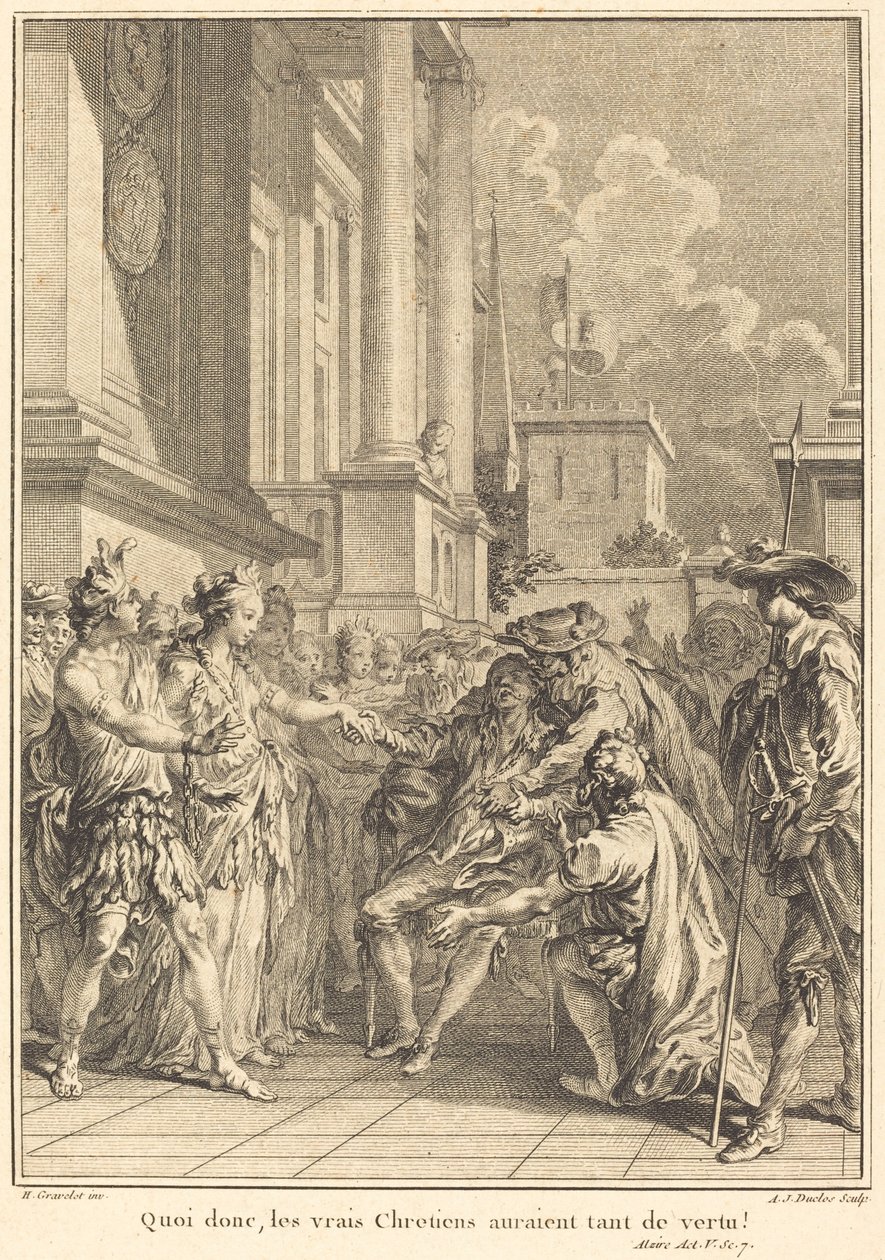 Was, die wahren Christen hätten so viel Tugend! von Antoine Jean Duclos after Hubert François Gravelot