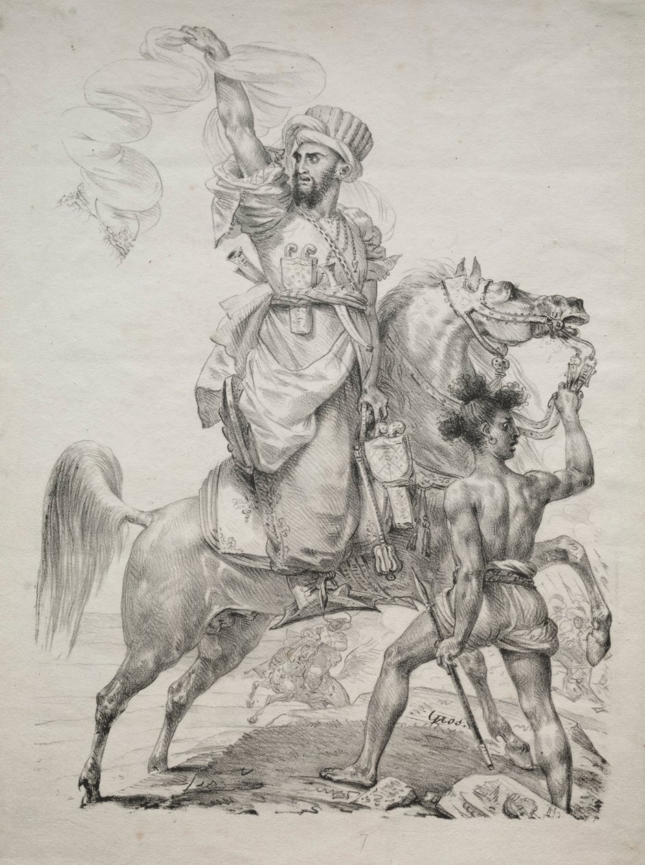 Ein Mameluken-Häuptling auf einem Pferd, der um Hilfe ruft, 1817 von Antoine Jean Gros