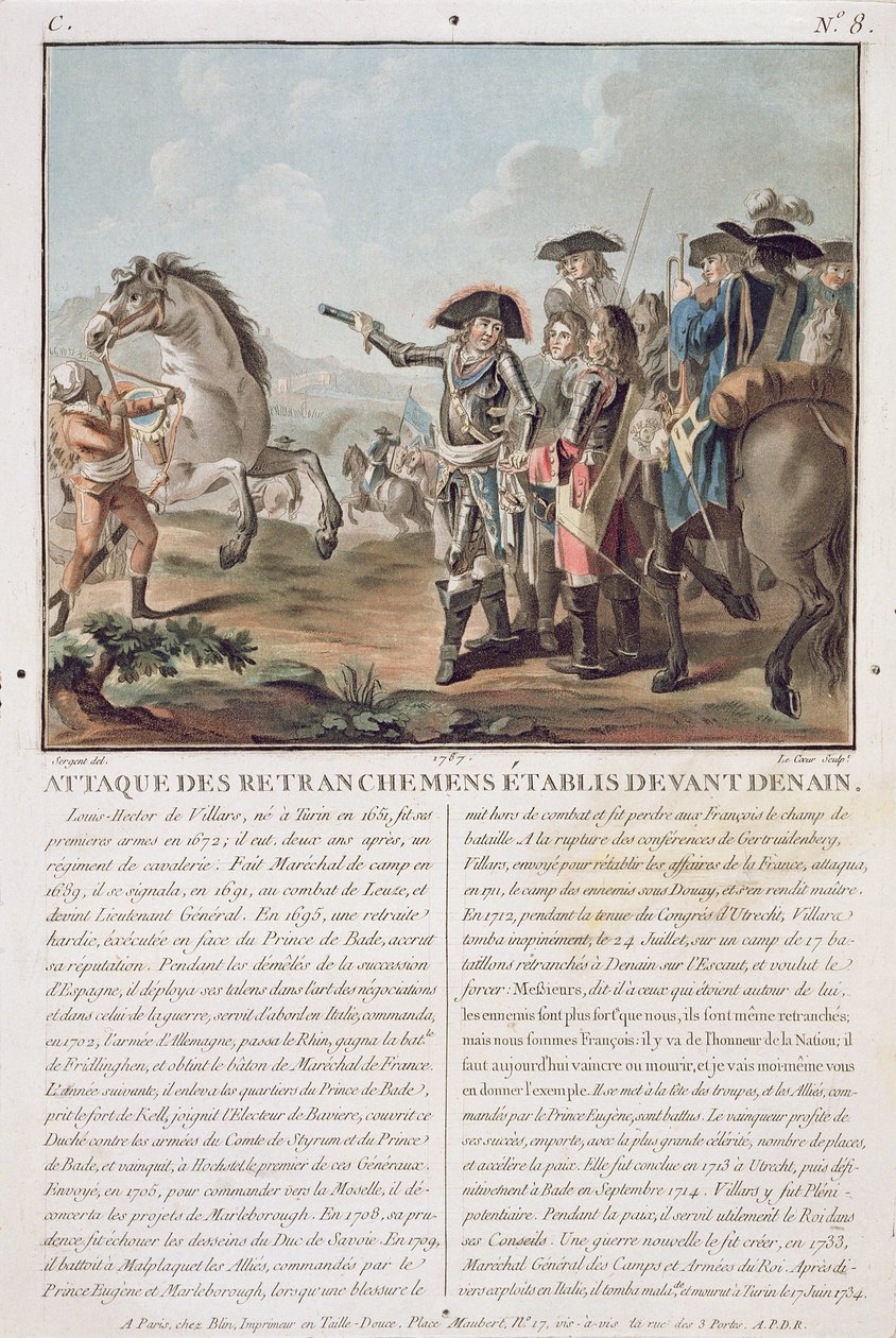 Angriff auf die Schützengräben vor Denain, 1712, graviert von Louis Le Coeur, 1787 von Antoine Louis Francois Sergent Marceau