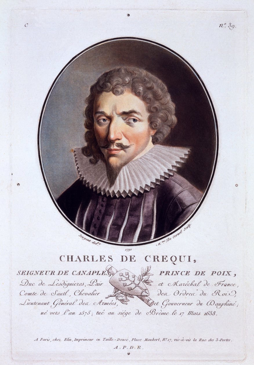 Charles de Crequi, aus Portraits des grands hommes, femmes illustres, et sujets memorables de France, graviert und in Farben gedruckt, veröffentlicht von Pierre Blin, 1786-92, Paris von Antoine Louis Francois Sergent-Marceau
