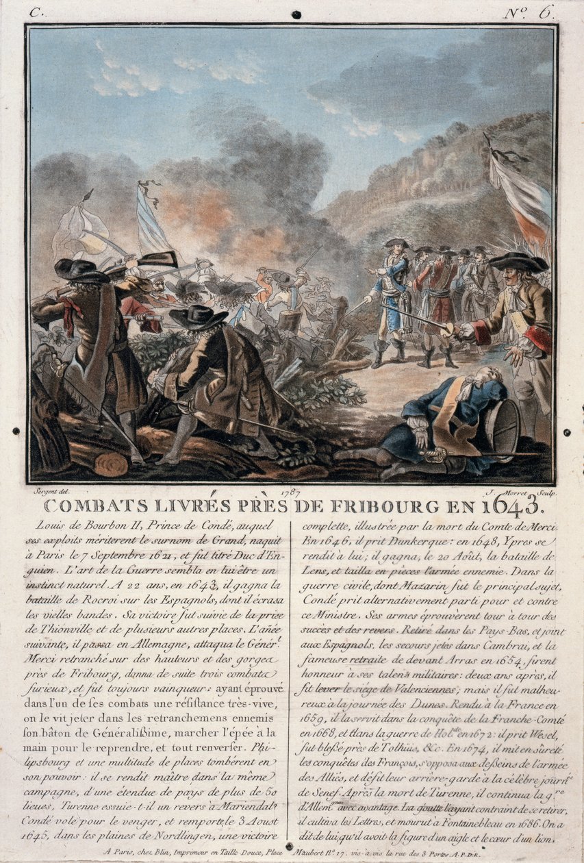 Kampf bei Freiburg, 1643, graviert von Jean Baptiste Morret, 1787 von Antoine Louis Francois Sergent-Marceau
