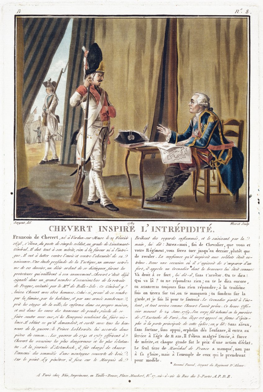 Francois Chevert (1695-1769) inspiriert Mut, graviert von Jean Baptiste Morret, 1789 von Antoine Louis Francois Sergent Marceau