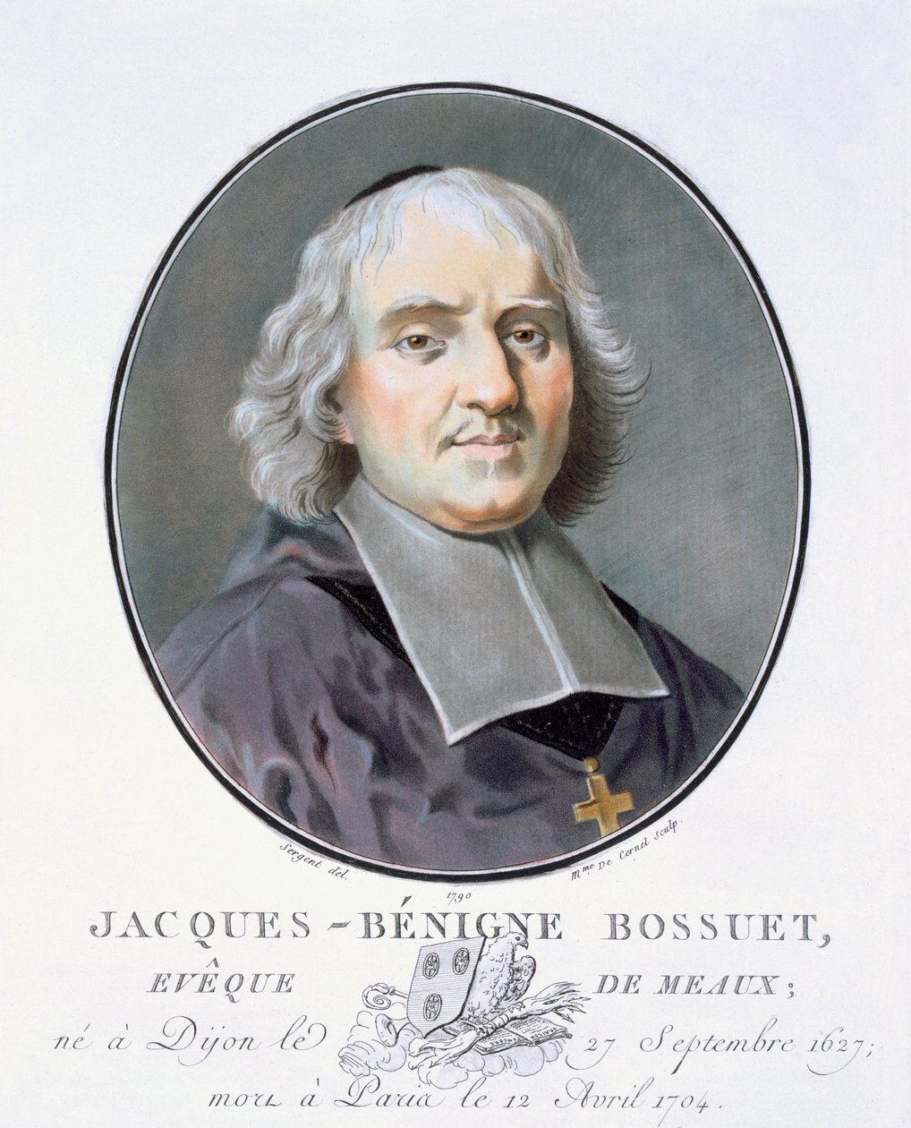 Jacques-Bénigne Bossuet, aus Portraits des grands hommes, femmes illustres, et sujets mémorables de France, graviert und in Farben gedruckt, veröffentlicht von Pierre Blin, 1786-92, Paris von Antoine Louis Francois Sergent Marceau