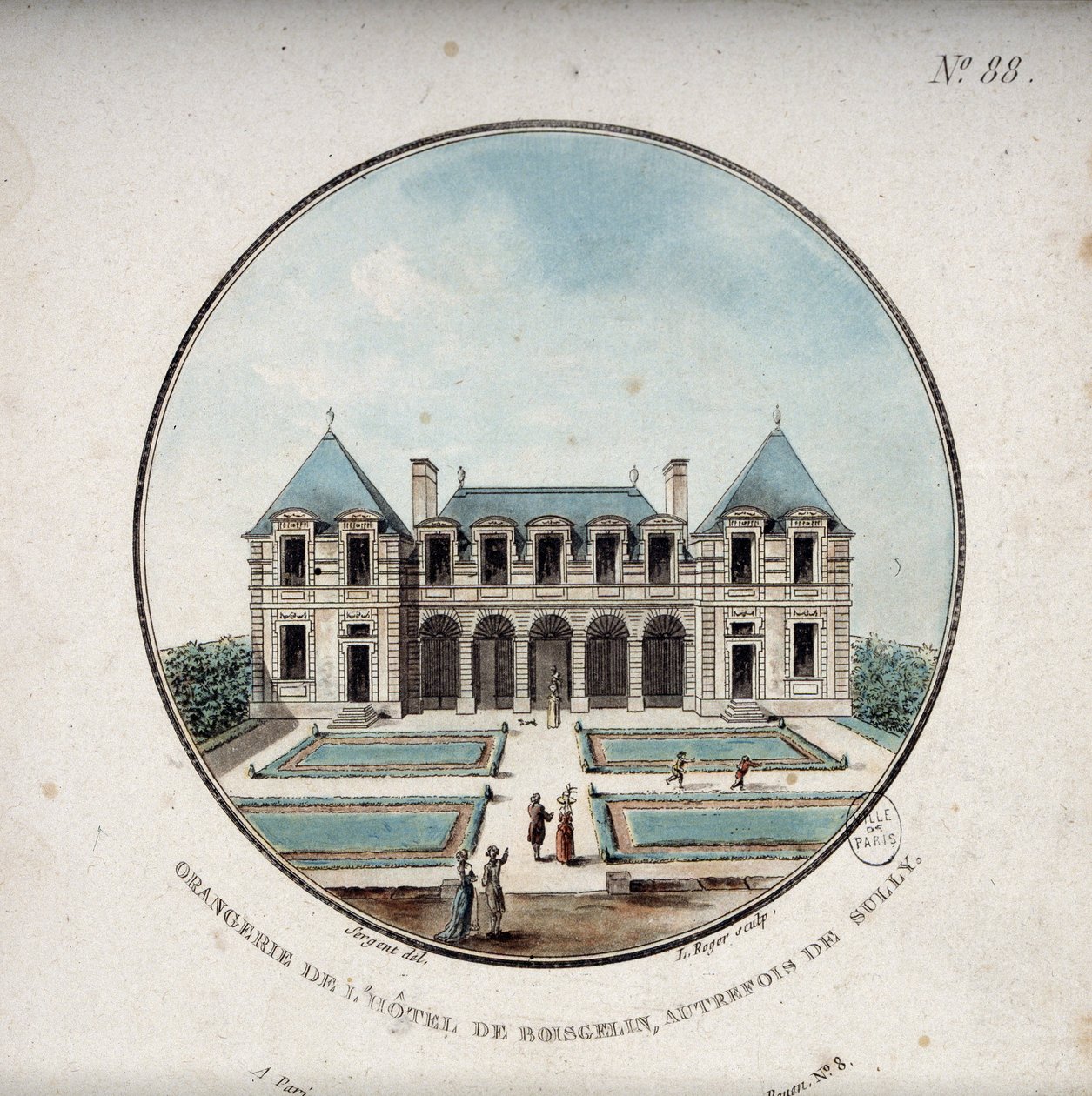 Orangerie des Hôtel de Boisgelin, ehemals de Sully - in „Malerische Ansichten der Hauptgebäude von Paris“ von Sergeant von Antoine Louis Francois Sergent Marceau