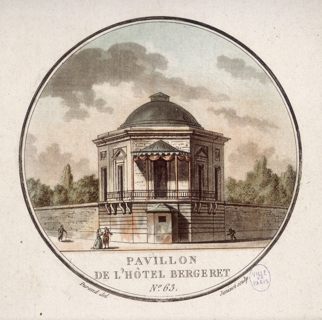 Pavillon des Hotel Bergeret, Paris. In pittoresken Ansichten der Hauptgebäude von Paris von Sergeant von Antoine Louis Francois Sergent Marceau